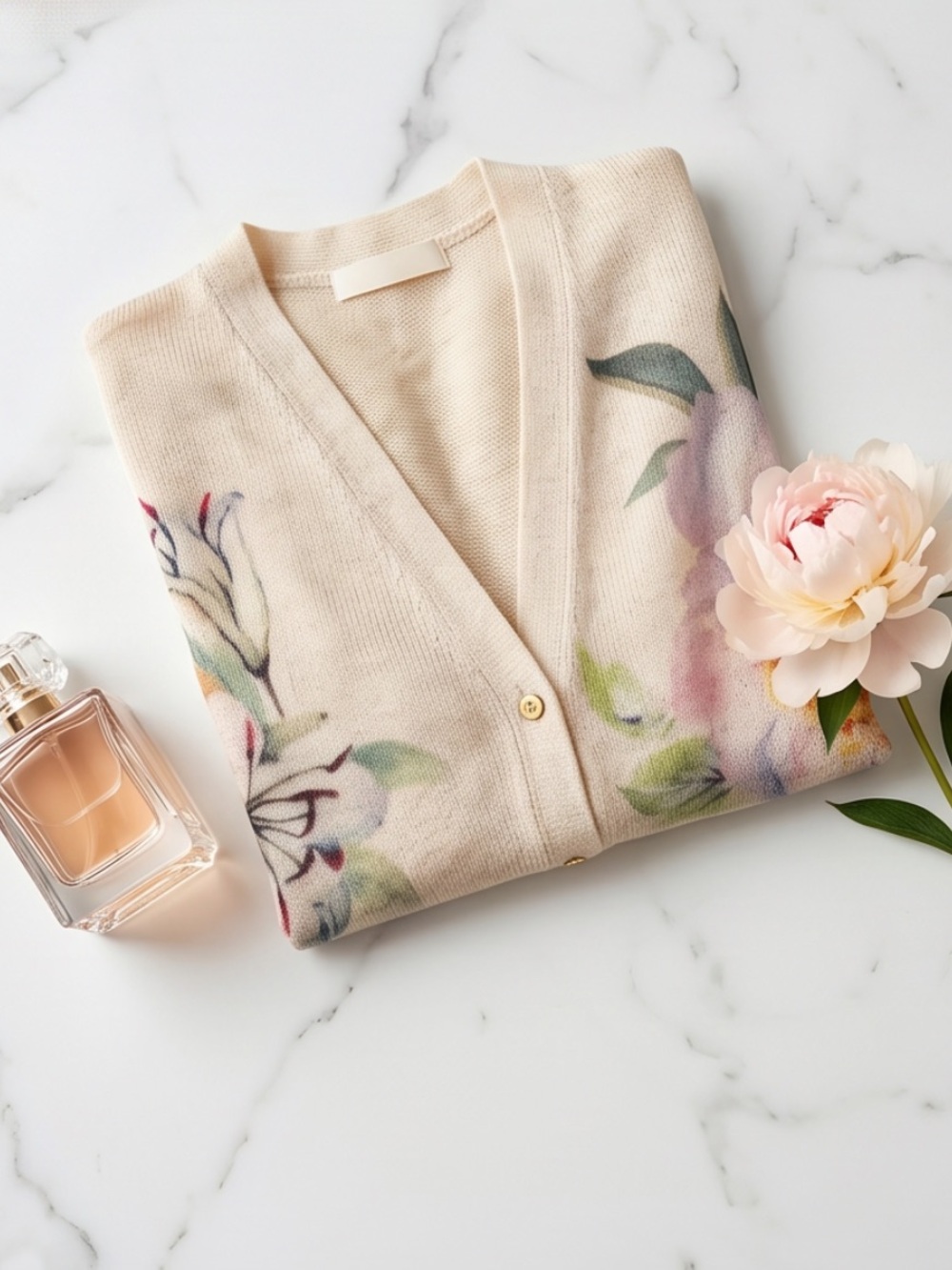 Floral Cream Open-Front Cardigan Sweater - Picture 4 of 11